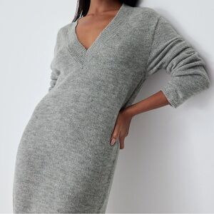 NA-KD V-Neck Gray Sweater Long Sleeve Dress